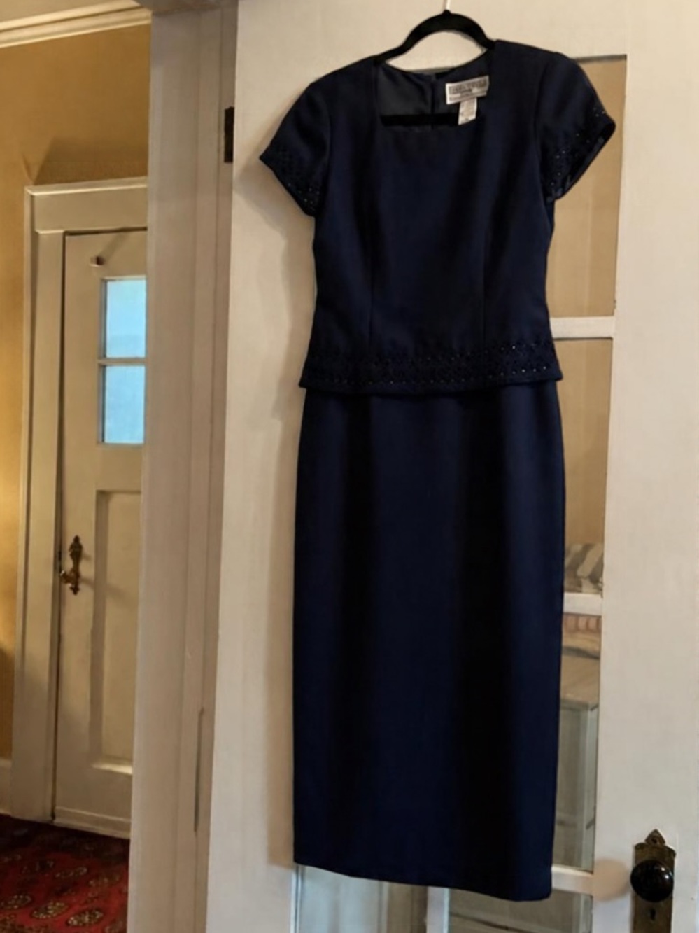 NWT Jessica Howard Navy Short Sleeve Dress with Peplum Waist 4P